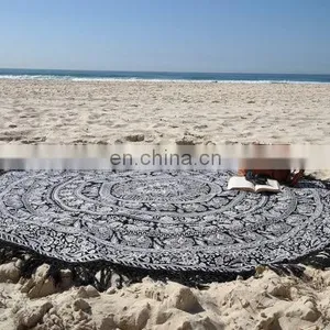 72" Indian Roundie Four Color Black Tassel Mandala Hippie Tapestry Beach Throw Towel Yoga Mat Bohemian Art thumbnail-1
