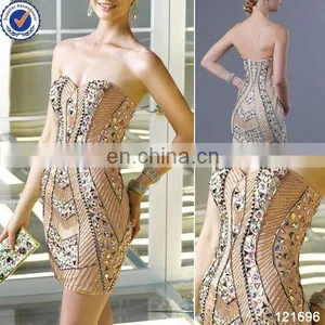 Latest Factory Directly Supply Champagne Sweetheart Beaded Samples of Cocktail Dress thumbnail-1