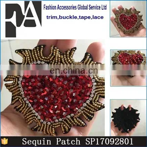 2017 New Handmade Beaded Patch Sew On Fire Heart Rhinestones Patches thumbnail-6