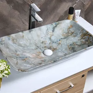 ​creramic Green Color New Design Rectangle Single Hole Art Wash Hand Basin Sink With A Quality thumbnail-5