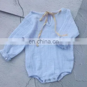 Wholesale Soft Cotton Full Sleeve Baby Girls Boys Linen Romper thumbnail-1