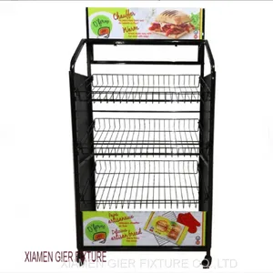 Metal Mesh Basket Shelf Bakery Removable Tiered Bread Wire Display Rack thumbnail-1