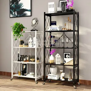 Multifunctional Foldable Metal Rack Kitchen Storage Shelf Home Free Installation Stand Shelf thumbnail-2