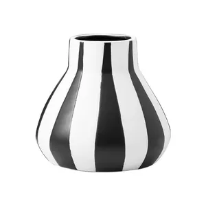Classics White And Black Stripe Large Simole Style Ceramic Vase, Hotel And Living Room Decoration thumbnail-1