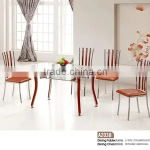 Modern Home Dining Room Furniture 6 Seat Soildwood Glass Dinning Table Set Leather and Metal Dinning Chairs thumbnail-2
