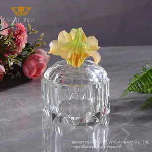 2022 New Creation Instagram Novelty Clear Crystal Glass Sandalwood Container Flower Lid Jewelry Sundries Box thumbnail-1