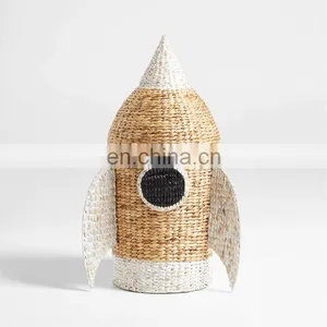 Hot Sale Water Hyacinth Rocket Hamper Storage Basket Home Decoration Clothes Wicker Basket Frame High Quality Wholesale thumbnail-1