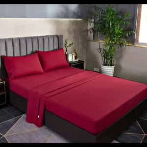Solid Dark Blue Full Queen,king,twinbed Sheet Set,red Bedsheet Set With Lace Microfiber Bedding Set thumbnail-1