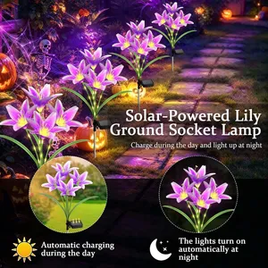 4 Pack Solar Lily Path Lights, IP65 Waterproof, Constant-On, 8-12H Runtime | Each Stake Has 4 Lily Flowers thumbnail-1