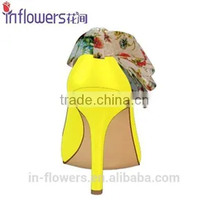 Yellow Patent Leather With Back Bowtie Pointed Toe Women High Heel Shoes thumbnail-6
