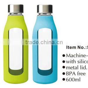 Clear Cycling Glass Water Bottle With Silicone Sleeve thumbnail-1