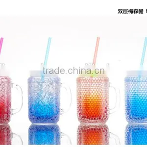 16oz as Double Wall Insulated Gel and Beads and Liquid Water Mason Jar Plastic and Freezer Mug With Straw and Handle thumbnail-1