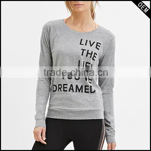 Lightweight Black 95% Cotton 5% Spandex Womens Long Sleeve T-shirt Custom Printed Slim Fit Workout T Shirts Wholesale thumbnail-1