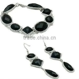 925 Sterling Silver Black Agate Bracelet Sets thumbnail-1