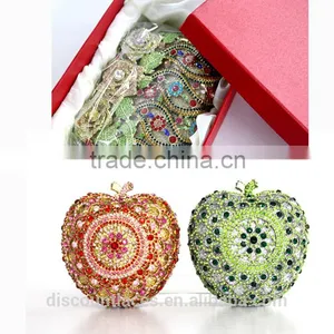 Vintage Fashion Green Apple Shaped Women Crystal Rhinestone Evening Clutch Purse Quality Choice thumbnail-1
