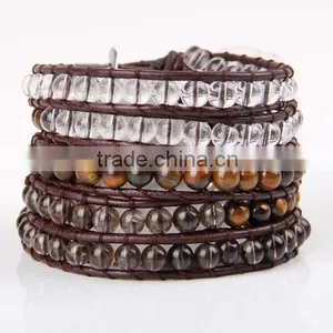 Hand-woven Brown Stone Bracelet Bangle Fashion Bracelet Jewley Multilayer Wrap Bracelet Women White Crystal Leather Bracelet thumbnail-1