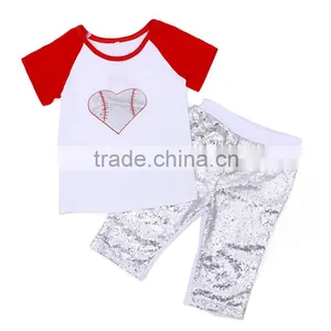 Wholesale Black Tank Top and Red Sequin Skirt With Matching Headband Baseball Girl Sport Wear thumbnail-3