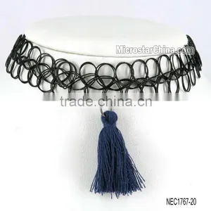 Vintage Black Handmade Tattoo Choker Collar Necklace With Red Tassel thumbnail-3