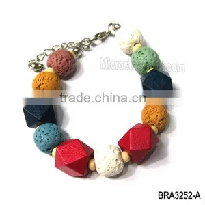 Colorful Lava Rock Gemstone Bracelet With Wooden Beads thumbnail-1