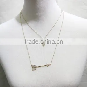 Gold Double Layered w/ Rhinestone Owl & Sparkle Arrow Pendant Necklace 2016 Fashion Style Wholesale thumbnail-1