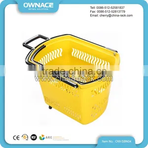 Wholesale Supermarket Rolling Plastic Shopping Basket With Wheels thumbnail-4