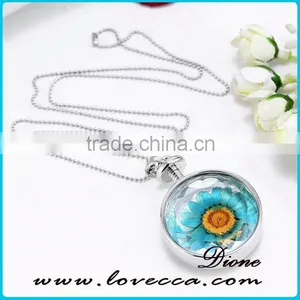 New Trendy Jewelry Real Dried Sunflower Glass Locket Style Necklace thumbnail-5