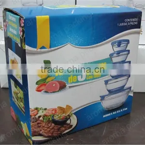 a Set of Five High Quality Glass Bowl in Gift Box, Glass Crisper Mixing Bowl With Color Box thumbnail-1