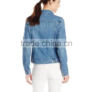 Women's Plain Denim Classic Trucker Jacket thumbnail-2