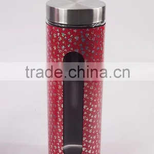 4 Pcs Set Red Round Glass Jar With Stainless Steel Lid thumbnail-2