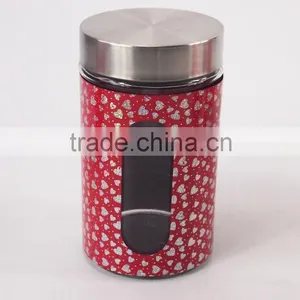 4 Pcs Set Red Round Glass Jar With Stainless Steel Lid thumbnail-4