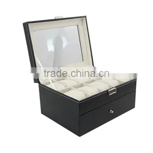 20 Grids 2-layer Display Leather Watch Jewelry Storage Case Organizer With Lock & Key thumbnail-3