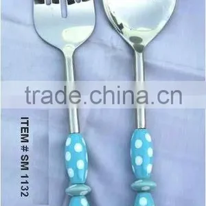 Salad Server With Ceramic Handle , Beaded Handle thumbnail-1