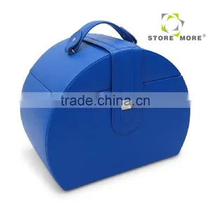 Blue Four-layer Lint Faux Leather Mirror Jewelry Box With Drawers thumbnail-2