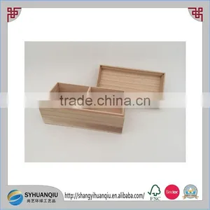 Unfinished Wooden Tea Box With a Divider and Left-up Lid thumbnail-1