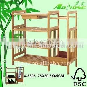 3 Tiers Bamboo Shoes Shelf With Umbrella Rack and Small Drawer thumbnail-1