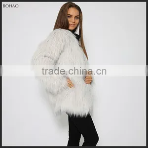 2015 New Fashion High Quality Long-haired Imitation Wool Women Winter Black Faux Fur Long Coat thumbnail-5