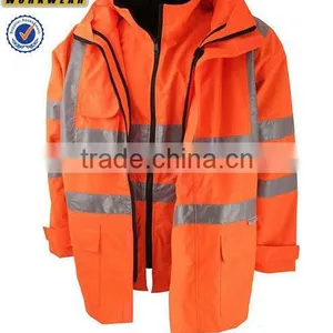 2in1 Winter Orange Reflective Tapes Reversible Bomber Jacket thumbnail-1