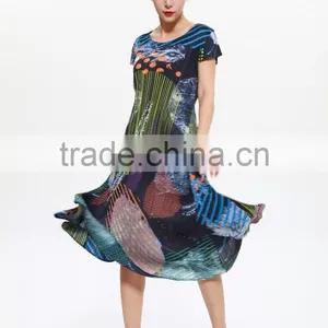 Wholesale Chromatic Wrinkle Clothing Slimming A-line Dress for Lady thumbnail-2