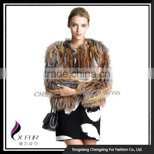 CX-G-A-128 Women Elegant Genuine Knitted Real Fox Fur Coat thumbnail-2