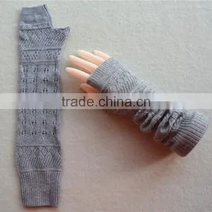 2016 New Design Knitted Elbow Length Winter Gray Grey Fingerless 100% Cashmere Gloves Wholesale Knitting Pattern thumbnail-2