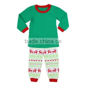2017 Wholesale Toddler Boy Girl Cotton Christmas Pajamas Boutique Baby Clothes Red Green Kids Pajamas thumbnail-6