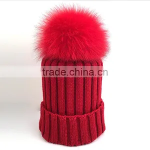 Myfur Teen Girls Winter Wool Hats With Large Real Fox Fur Pom Poms thumbnail-1