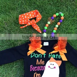 The Halloween Kids Girls Gost Print OUTFITS Ruffle Pant Sets Girls Boutique Clothes Kids Sets With Matching Accessories thumbnail-3