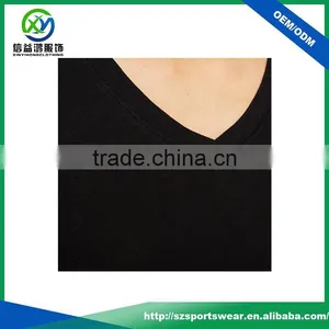 Popular V Neck 100% Cotton Fabric Women Long Sleeve Black t Shirt thumbnail-3