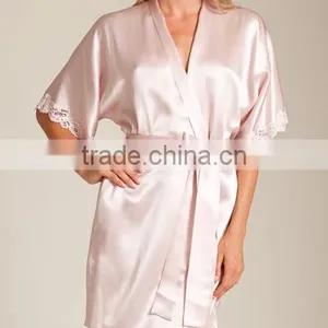 Wholesale New Design Plus Pajamas Satin Dress Blank Plain Short Custom Design Satin Nighty Robes Women thumbnail-5