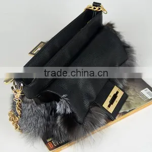 Genuine Leather and Fox Hair Fur Bag thumbnail-5