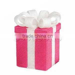 Plastic & Cotton Cross Stitch Tissue Box White & Pink Gift Box Bowknot Pattern 14cm x 12cm,1Set thumbnail-1