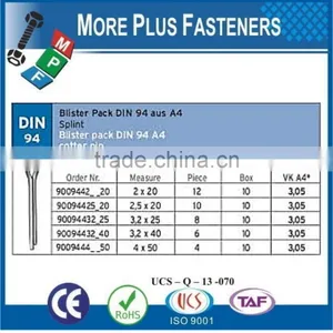Made in Taiwan DIN 94 Stainless Steel Split Cotter Pin ISO 1234 Splinte Cotter Pin thumbnail-3