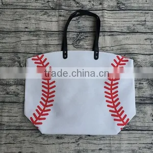 Wholesale Printed Softball Baseball Tote Canvas Cotton Personalized Totes Bag for Moms Football Bags With Leather Handles thumbnail-3