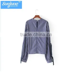 Wholesale Womens 100% Cotton Long Sleeve Stripe Shirt thumbnail-1